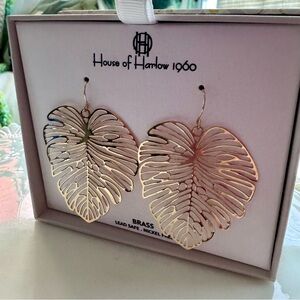 NEW!  House of Harlow 1960 Tropical Hawaiian Monstera Leaf Earrings
